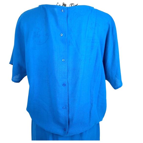 Vtg Back Button Ruched Side Pencil Skirt 2 Pc Suit Sz 10 Turquoise Office Siren - Picture 4 of 16